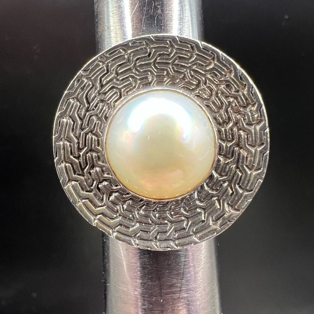 Sterling Silver Ring with Large Pearl